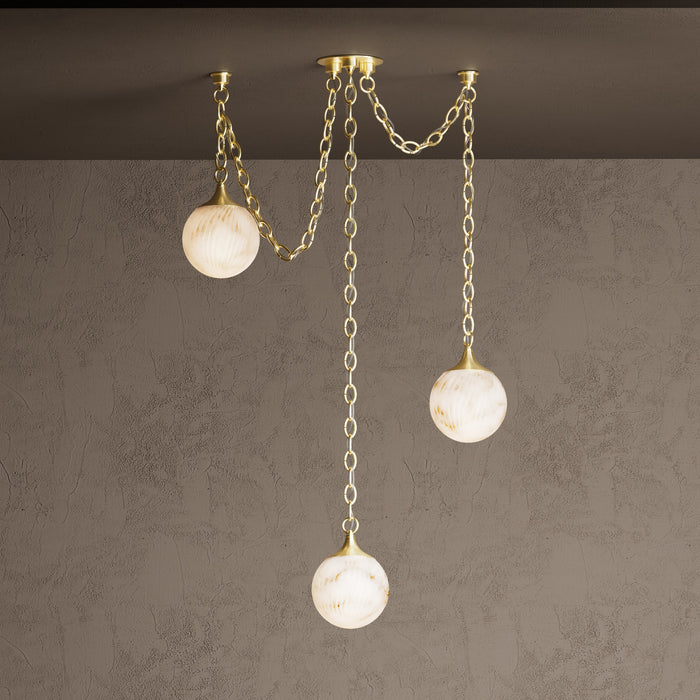 Moraine - 3 Light Alabaster 6" Swirl Globe Swag Chandelier