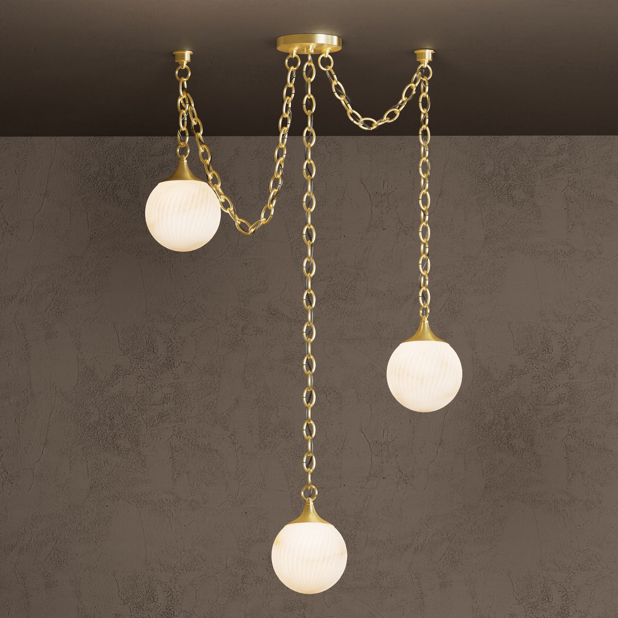 Moraine Alabaster Swag Chandelier, Three Light Alabaster Swirl