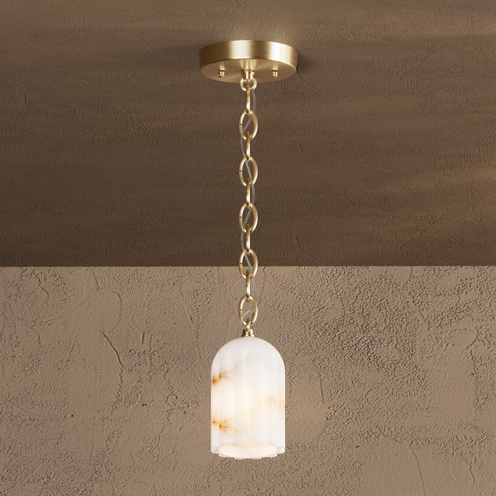 Bentley - Single Light Fluted Alabaster Chain Pendant
