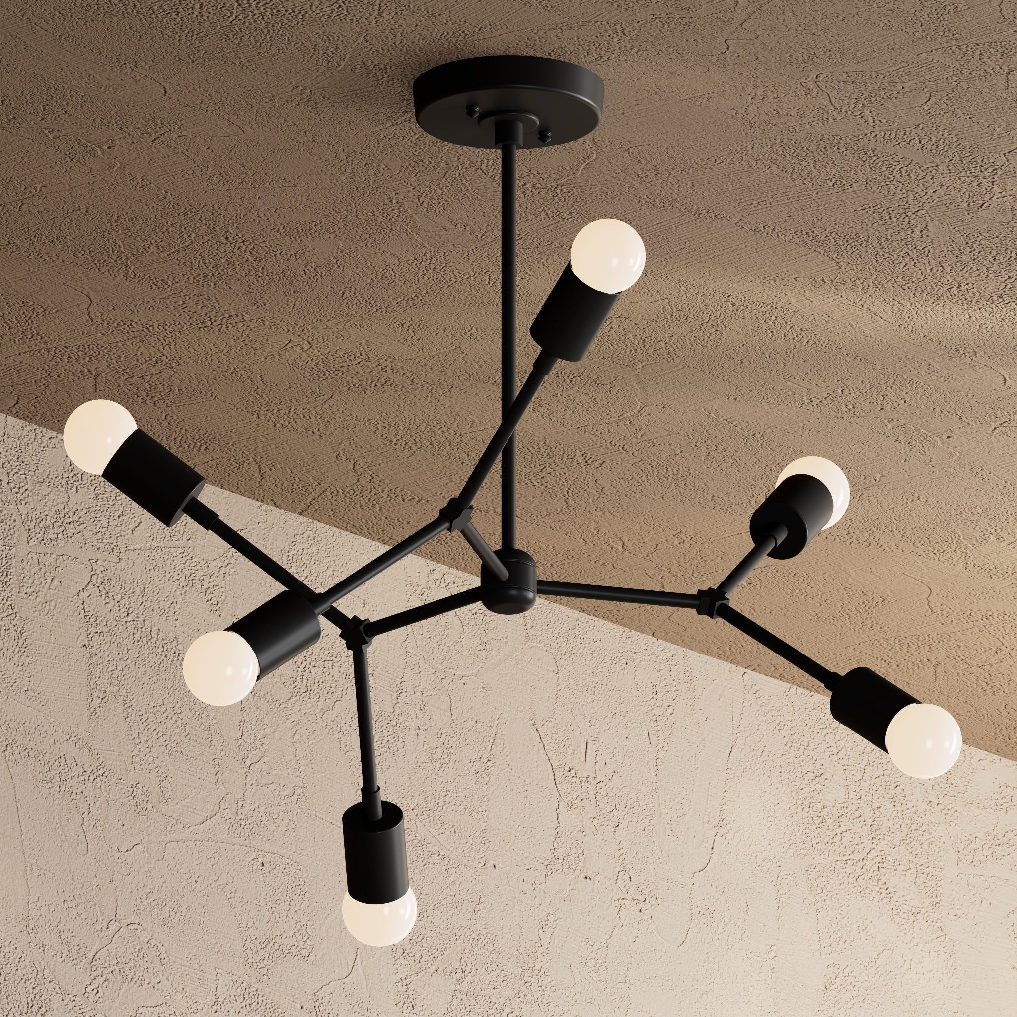 Portland Chandelier, Handcrafted 6 Light Mid-Century Modern Dining