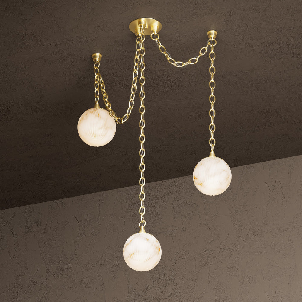 Moraine - 3 Light Alabaster 6" Swirl Globe Swag Chandelier