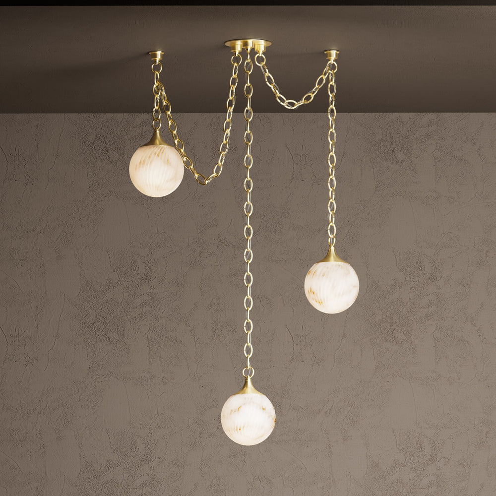 Moraine - 3 Light Alabaster 6" Swirl Globe Swag Chandelier