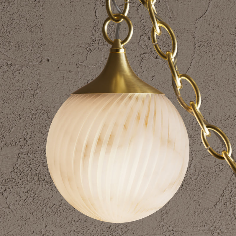 Moraine - 3 Light Alabaster 6’’ Swirl Globe Swag Chandelier - Ceiling Light Fixtures - Custom Lighting By Velora