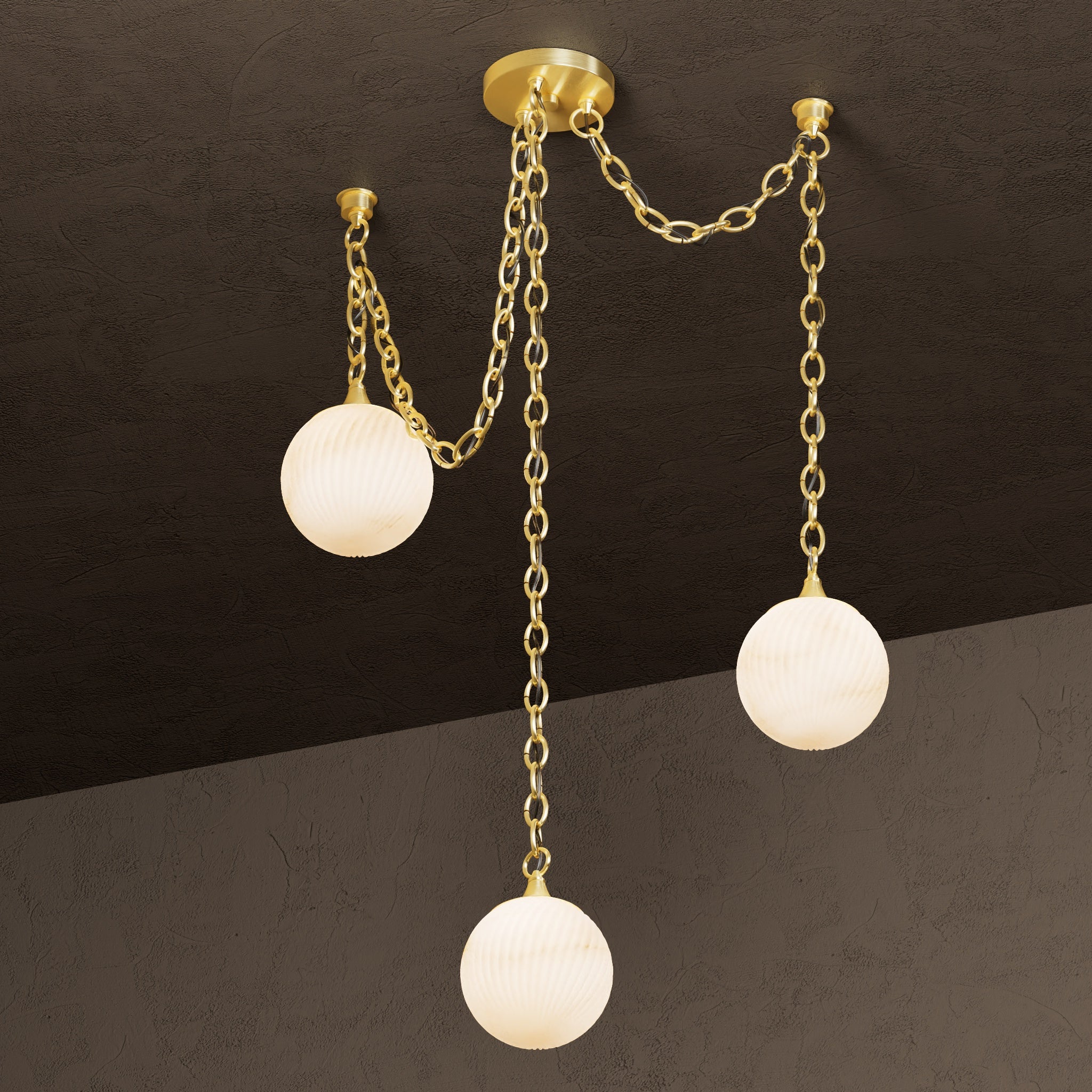 Moraine Alabaster Swag Chandelier, Three Light Alabaster Swirl