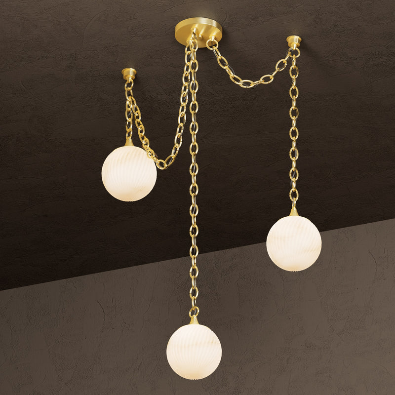 Moraine - 3 Light Alabaster 6" Swirl Globe Swag Chandelier