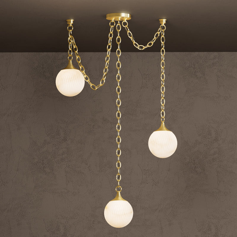 Moraine - 3 Light Alabaster 6" Swirl Globe Swag Chandelier