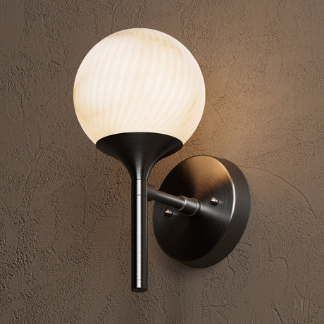 Norquay - Alabaster Swirl Single Light Sconce - Blackened Brass - Wall Sconce - Custom Lighting By Velora