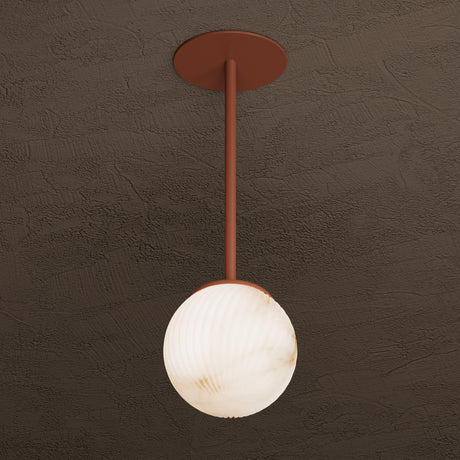 Sira - Single Light Alabaster Swirl Pendant - Terra Red - Pendant - Custom Lighting By Velora