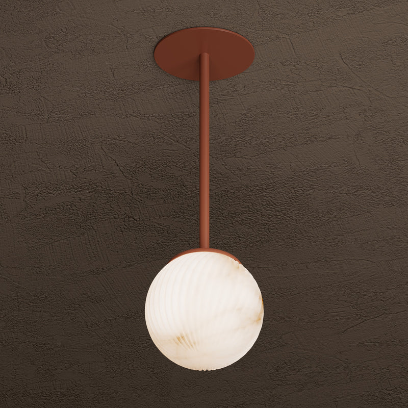 Sira - Single Light Alabaster Swirl Pendant - Terra Red - Pendant - Custom Lighting By Velora
