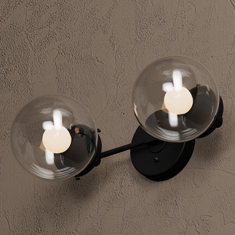 Durham - Two Light Bathroom Vanity - Matte Black / Clear Globes - Wall Sconce - Custom Lighting By Velora