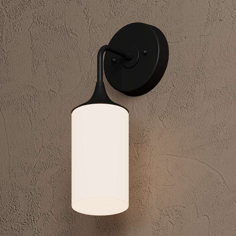 Edmonton - Single Light Wall Sconce - Matte Black / Matte Frosted Shade - Wall Sconce - Custom Lighting By Velora