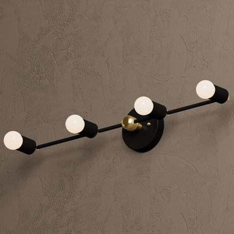 Geneva - Four Light Bathroom Vanity - Black & Brass - Wall Sconce - Custom Lighting By Velora
