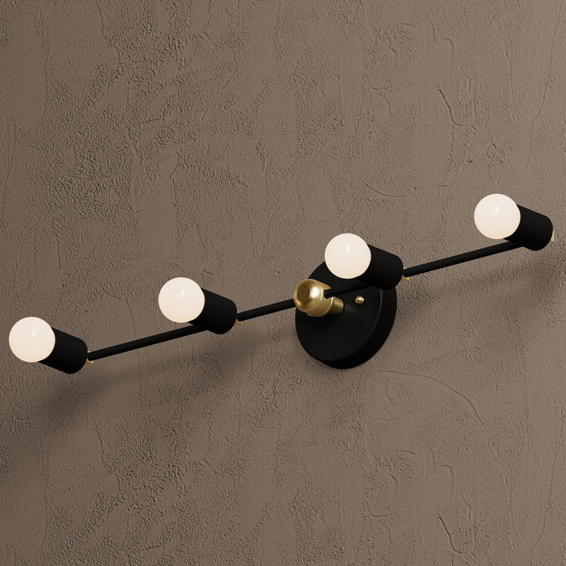 Geneva - Four Light Bathroom Vanity - Black & Brass - Wall Sconce - Custom Lighting By Velora