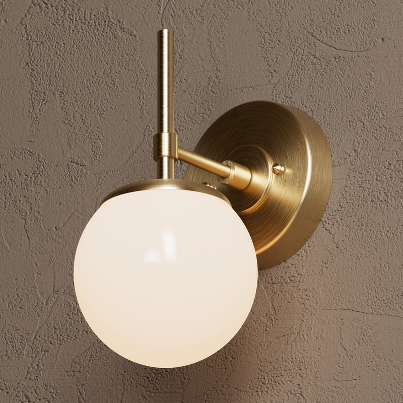 Kenai - Single Light Sconce - Antique Brass / Gloss White Globe - Wall Sconce - Custom Lighting By Velora