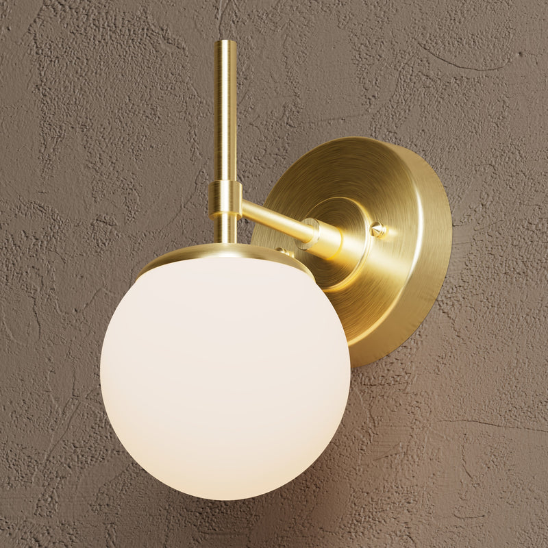 Kenai - Single Light Sconce - Raw Unlacquered Brass / Matte Frosted Globe - Wall Sconce - Custom Lighting By Velora