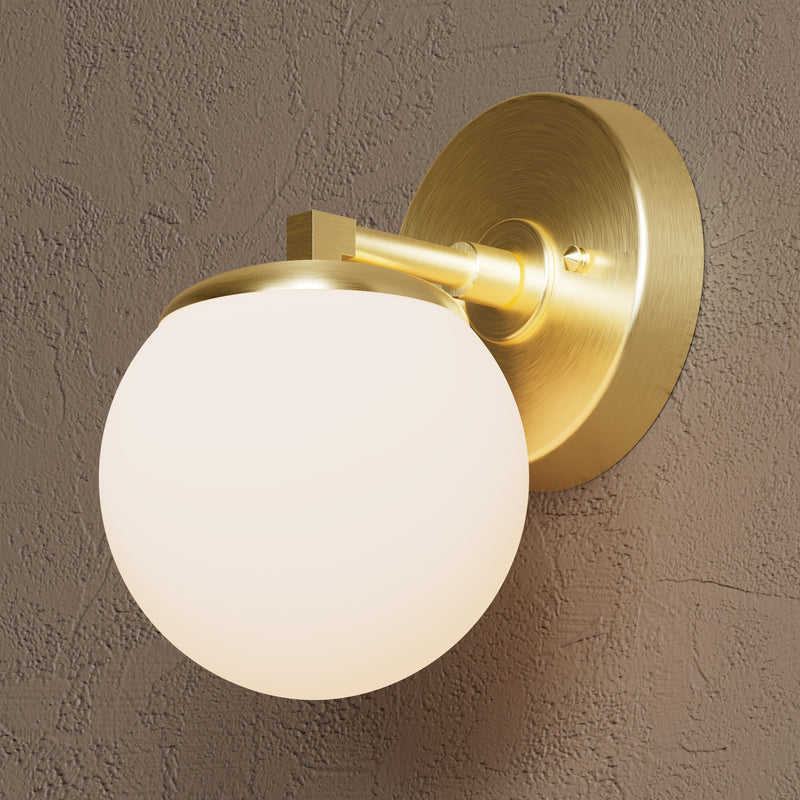 Milam - Single Light Sconce - Raw Unlacquered Brass / Matte Frosted Globe - Wall Sconce - Custom Lighting By Velora