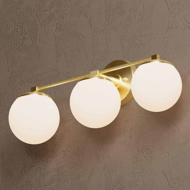 Monroe - Three Light Bathroom Vanity - Raw Unlacquered Brass / Matte Frosted Globes - Wall Sconce - Custom Lighting