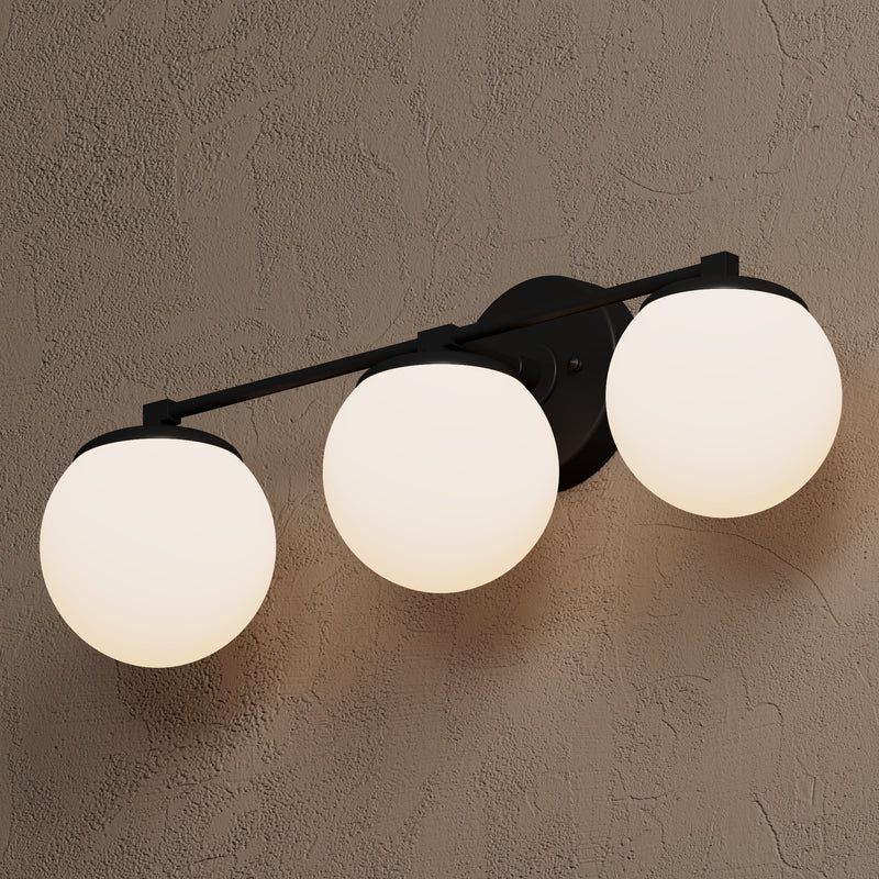 Monroe - Three Light Bathroom Vanity - Matte Black / Matte Frosted Globes - Wall Sconce - Custom Lighting By Velora