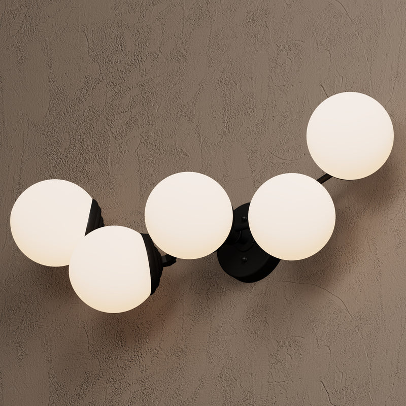 Owasso - Five Light Bathroom Vanity - Matte Black / Matte Frosted Globes - Wall Sconce - Custom Lighting By Velora
