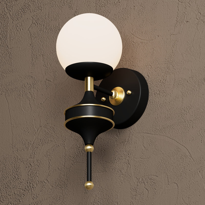 Oxford - Single Light Sconce - Black & Brass / Matte Frosted Globe - Wall Sconce - Custom Lighting By Velora