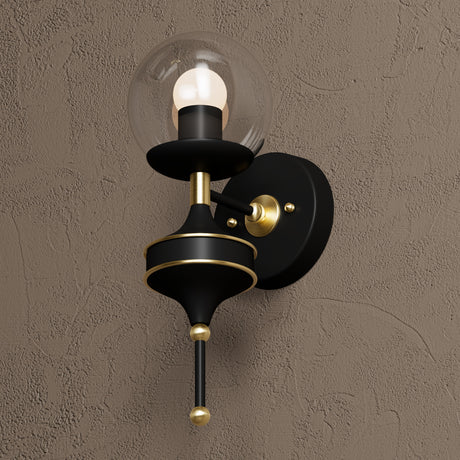 Oxford - Single Light Sconce - Black & Brass / Clear Globe - Wall Sconce - Custom Lighting By Velora