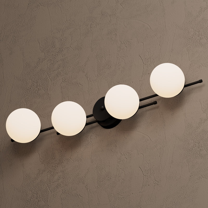 Wichita - Four Light Bathroom Vanity - Matte Black / Matte Frosted Globes - Wall Sconce - Custom Lighting By Velora