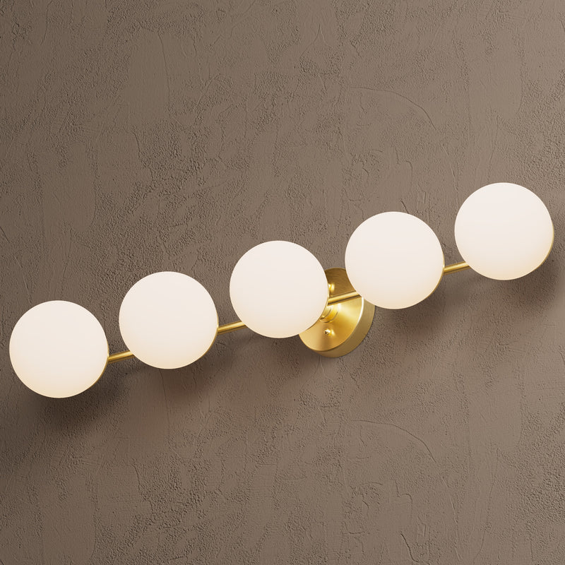 Phoenix - Five Light Vanity Wall Sconce - Raw Unlacquered Brass / Matte Frosted Globes - Wall Light Fixtures - Custom