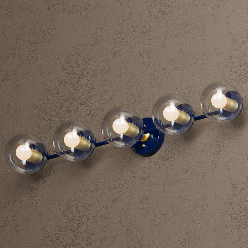 Phoenix - Five Light Vanity Wall Sconce - Navy Blue & Brass / Clear Globes - Wall Light Fixtures - Custom Lighting