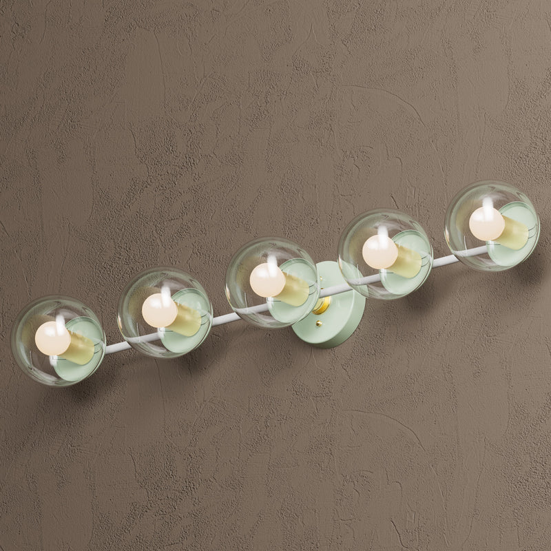 Phoenix - Five Light Vanity Wall Sconce - Mint Green / Clear Globes - Wall Light Fixtures - Custom Lighting By Velora
