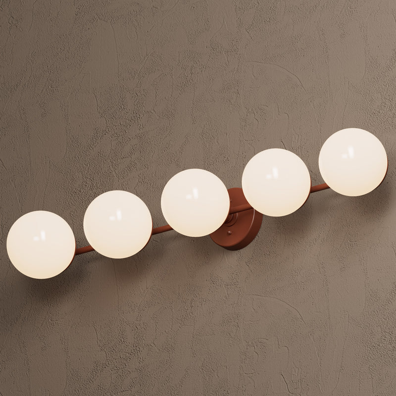 Phoenix - Five Light Vanity Wall Sconce - Terra Red / Gloss White Globes - Wall Light Fixtures - Custom Lighting