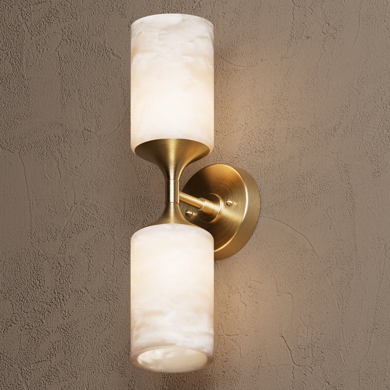 Richmond - Alabaster 2 Light Sconce - Antique Brass - Wall Sconce - Custom Lighting By Velora