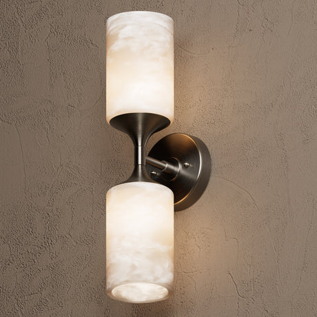 Richmond - Alabaster 2 Light Sconce - Blackened Brass - Wall Sconce - Custom Lighting By Velora
