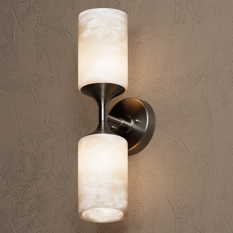 Richmond - Alabaster 2 Light Sconce - Blackened Brass - Wall Sconce - Custom Lighting By Velora