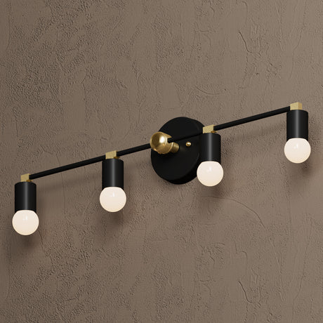 Yoakum - Four Light Bathroom Vanity - Black & Brass - Wall Light Fixtures - Custom Lighting By Velora