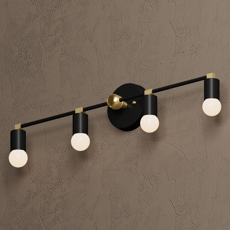 Yoakum - Four Light Bathroom Vanity - Black & Brass - Wall Light Fixtures - Custom Lighting By Velora