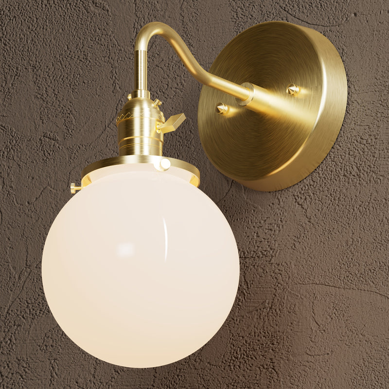 Alford - 6’’ Globe Single Light Sconce - Raw Unlacquered Brass / White Globe - Wall Sconce - Custom Lighting By Velora