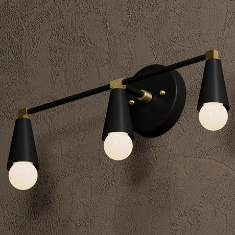 Aurora - Three Light Bathroom Vanity - Black & Brass - Wall Sconce - Custom Lighting By Velora