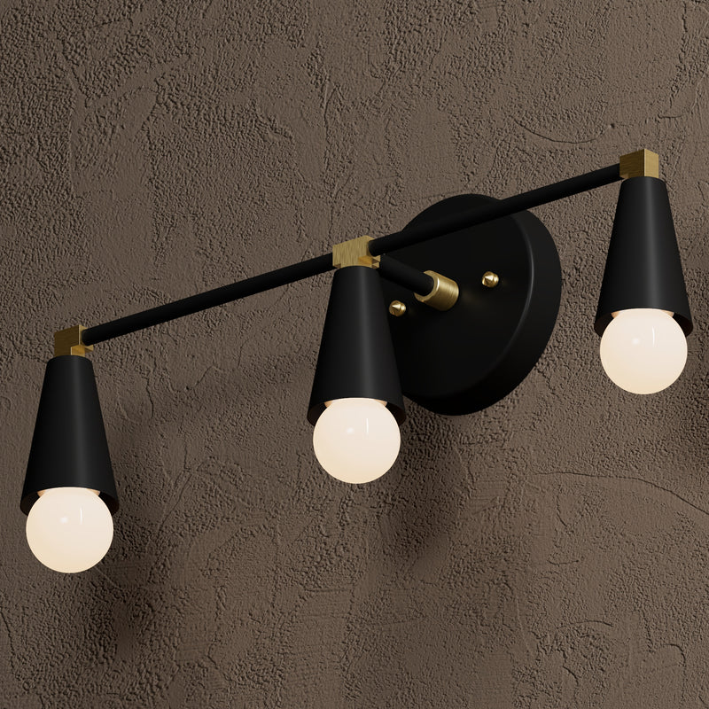 Aurora - Three Light Bathroom Vanity - Black & Brass - Wall Sconce - Custom Lighting By Velora