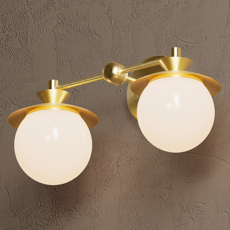 Avondale - Two Light Bathroom Vanity - Raw Unlacquered Brass / Gloss White Globes - Wall Light Fixtures - Custom