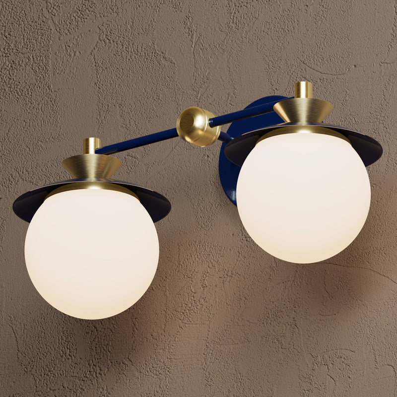 Avondale - Two Light Bathroom Vanity - Navy Blue & Brass / Matte Frosted Globes - Wall Light Fixtures - Custom Lighting