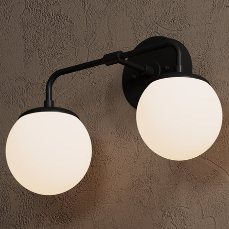 Tomar - Two Light Bathroom Vanity - Matte Black / Matte Frosted Globes - Wall Sconce - Custom Lighting By Velora