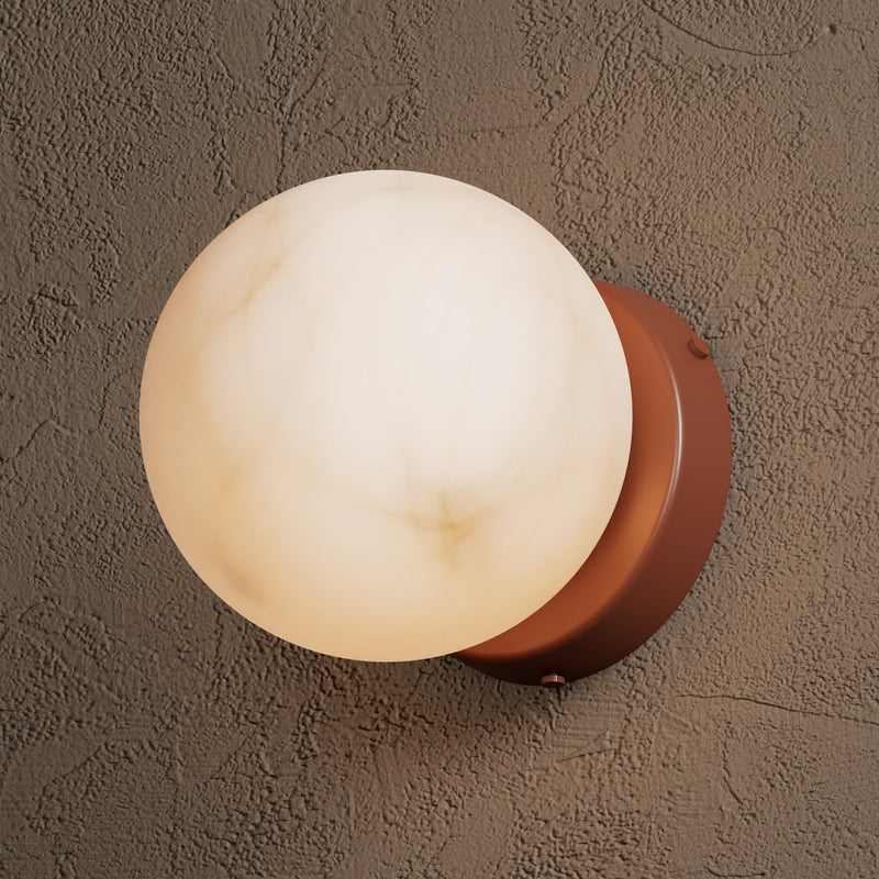 Mina - Alabaster Single Light Wall Sconce - Terra Red - Wall Sconce - Custom Lighting By Velora
