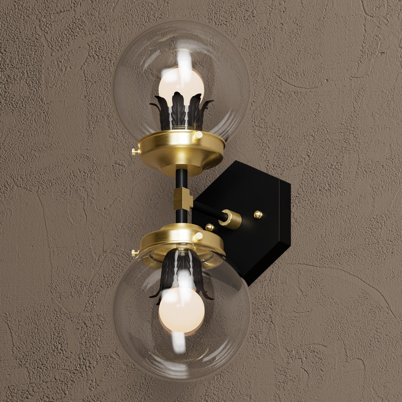 Adrian - Two Light Sconce Vanity - Black & Brass - Wall Sconce - Custom Lighting By Velora