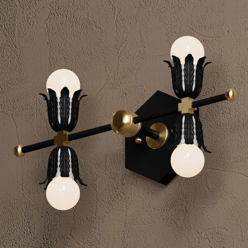 Alice - Four Light Bathroom Vanity - Black & Brass - Wall Sconce - Custom Lighting By Velora