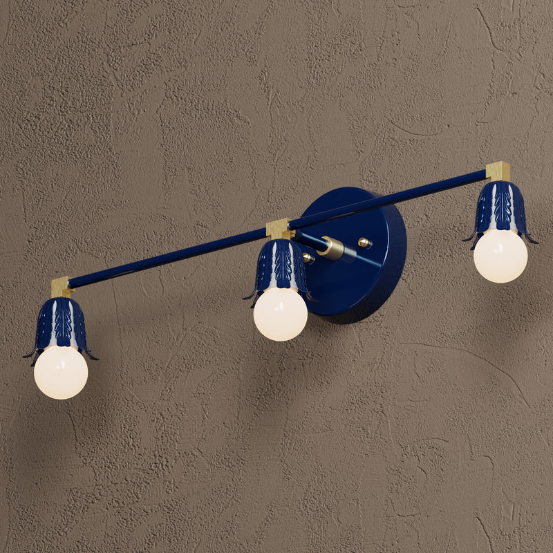 Annapolis - Three Light Bathroom Vanity - Navy Blue & Brass - Wall Sconce - Custom Lighting By Velora