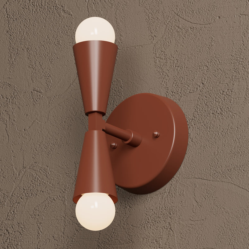 Ansonia - Two Light Mid Century Inspired Sconce - Terra Red - Wall Sconce - Custom Lighting By Velora