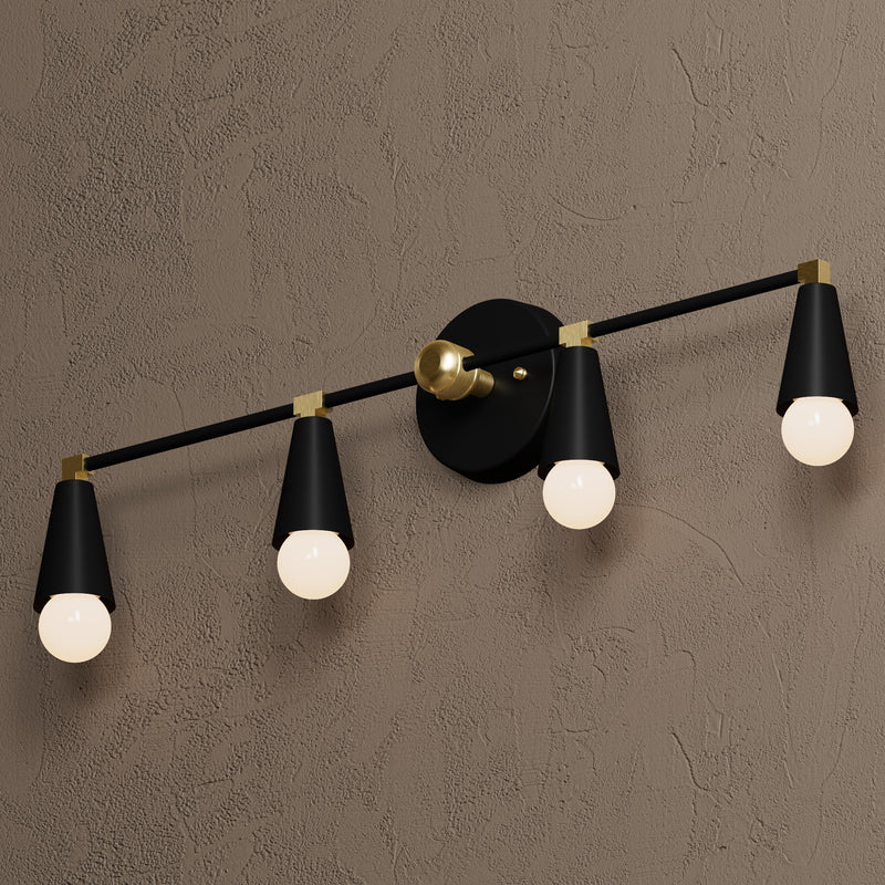 Auburn - Four Light Bathroom Vanity - Black & Brass - Wall Sconce - Custom Lighting By Velora