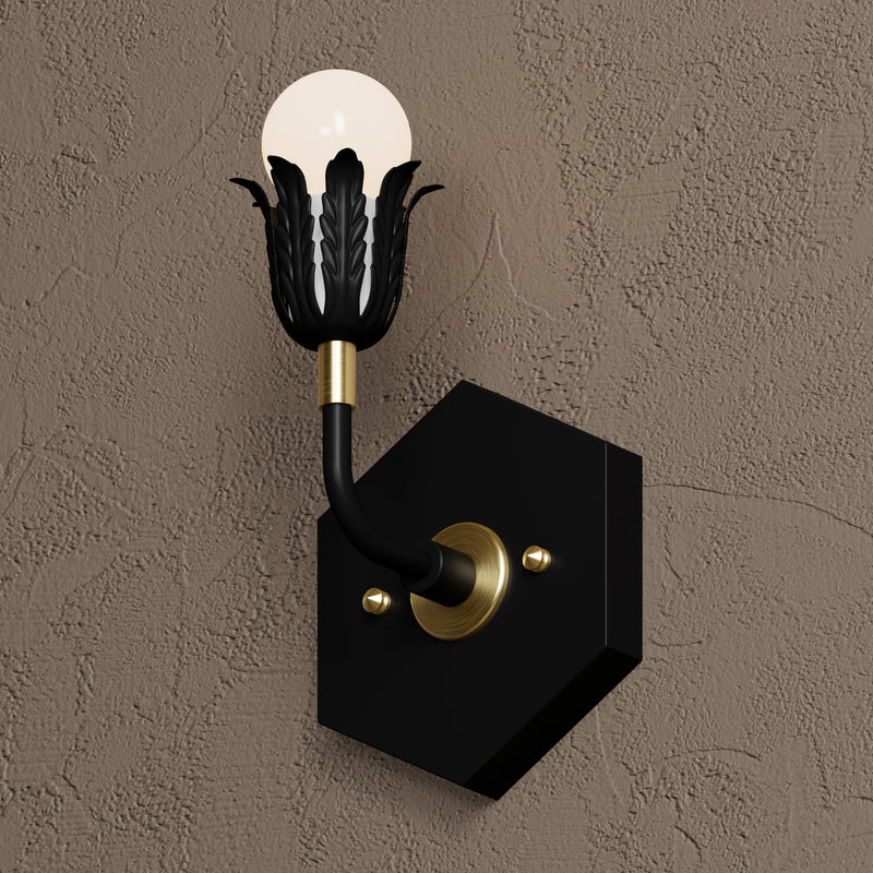 Avery - Single Light Sconce - Black & Brass - Wall Sconce - Custom Lighting By Velora