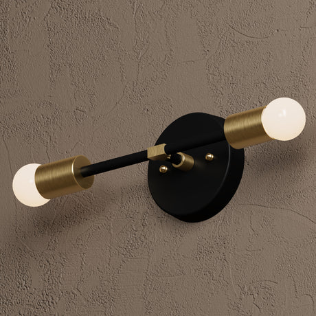 Belen - Two Light Sconce Vanity - Black & Brass / Round Base - Wall Sconce - Custom Lighting By Velora