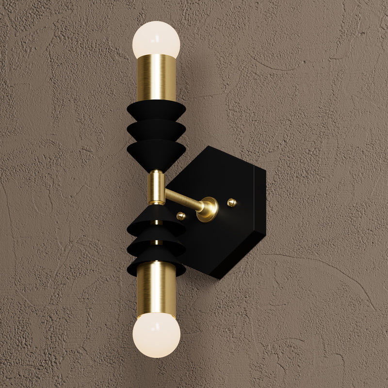 Cove - Two Light Sconce - Black & Brass - Wall Sconce - Custom Lighting By Velora